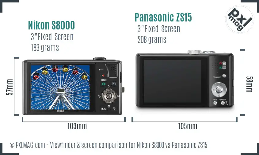 Nikon S8000 vs Panasonic ZS15 Screen and Viewfinder comparison