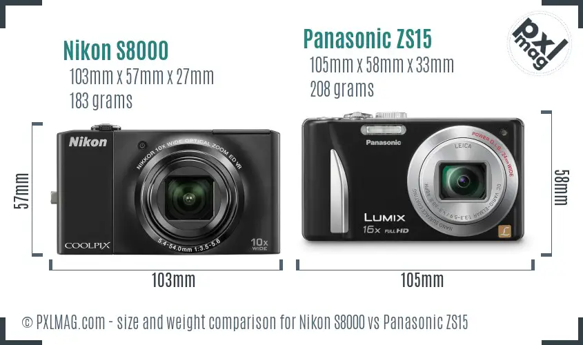 Nikon S8000 vs Panasonic ZS15 size comparison