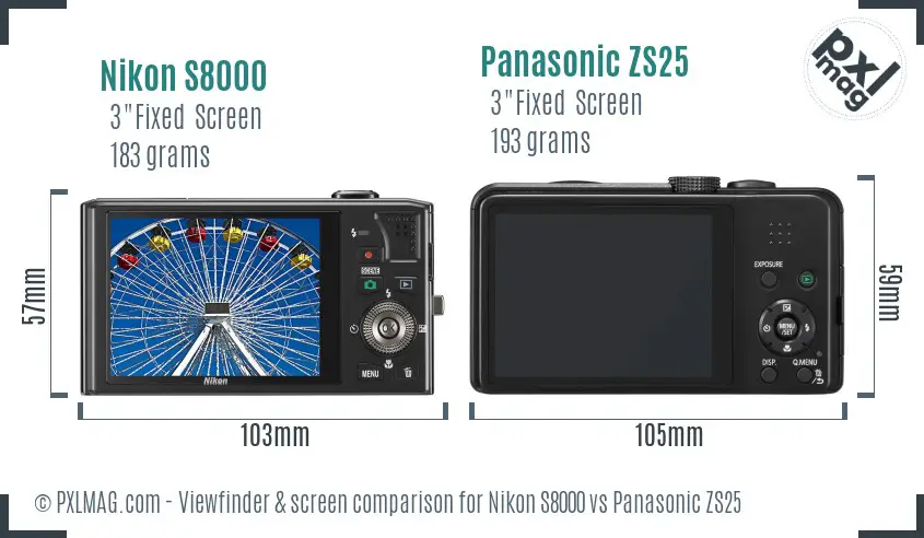 Nikon S8000 vs Panasonic ZS25 Screen and Viewfinder comparison Nikon S8000 vs Panasonic ZS25 Screen and Viewfinder comparison