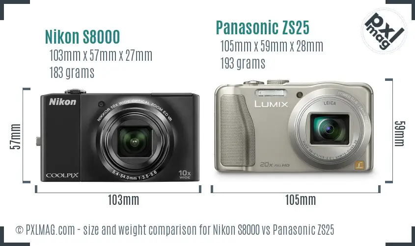 Nikon S8000 vs Panasonic ZS25 size comparison Nikon S8000 vs Panasonic ZS25 size comparison