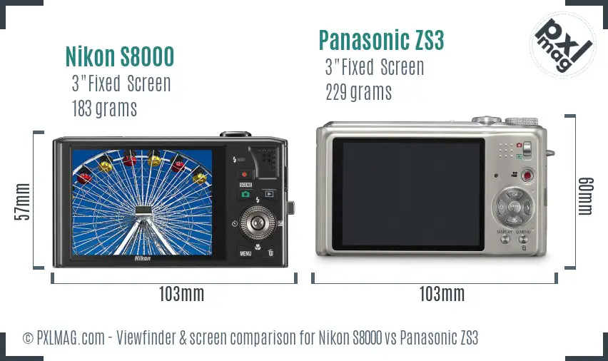 Nikon S8000 vs Panasonic ZS3 Screen and Viewfinder comparison