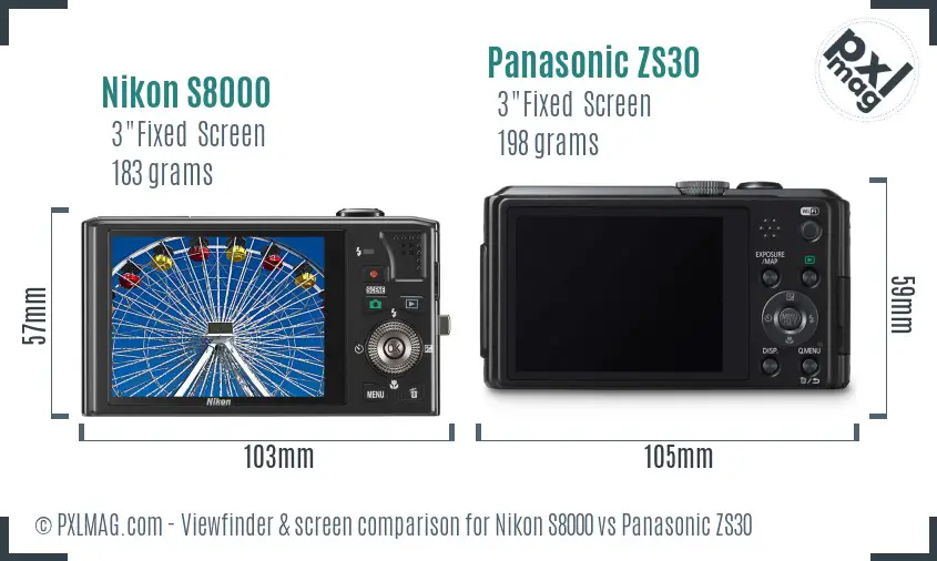 Nikon S8000 vs Panasonic ZS30 Screen and Viewfinder comparison