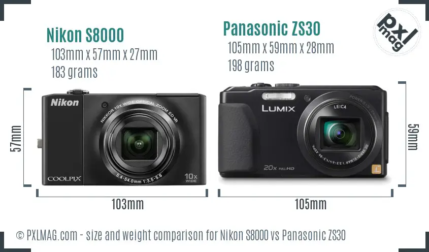 Nikon S8000 vs Panasonic ZS30 size comparison