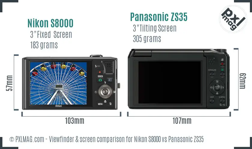 Nikon S8000 vs Panasonic ZS35 Screen and Viewfinder comparison Nikon S8000 vs Panasonic ZS35 Screen and Viewfinder comparison