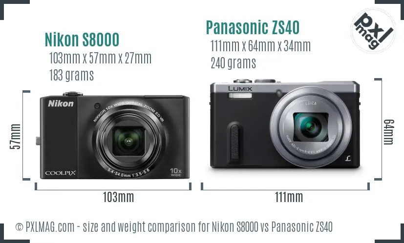 Nikon S8000 vs Panasonic ZS40 size comparison
