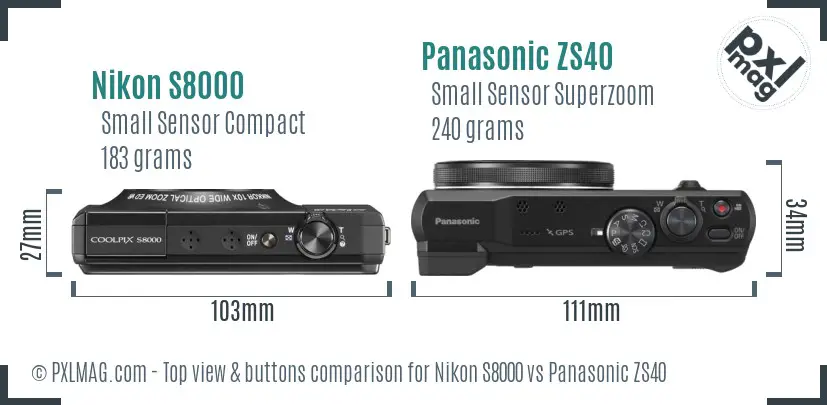Nikon S8000 vs Panasonic ZS40 top view buttons comparison