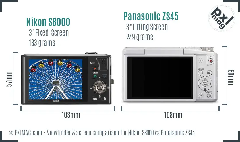 Nikon S8000 vs Panasonic ZS45 Screen and Viewfinder comparison