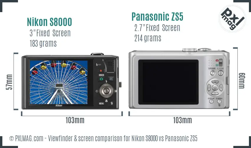Nikon S8000 vs Panasonic ZS5 Screen and Viewfinder comparison Nikon S8000 vs Panasonic ZS5 Screen and Viewfinder comparison