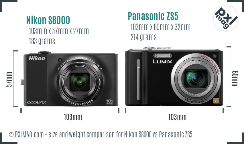 Nikon S8000 vs Panasonic ZS5 size comparison Nikon S8000 vs Panasonic ZS5 size comparison