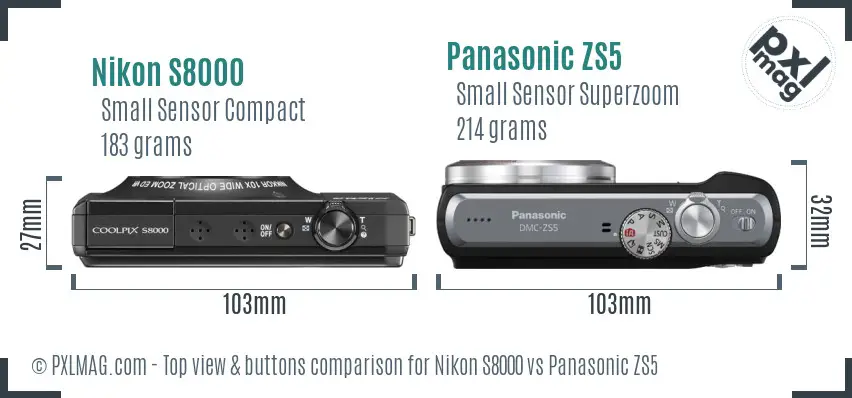 Nikon S8000 vs Panasonic ZS5 top view buttons comparison Nikon S8000 vs Panasonic ZS5 top view buttons comparison