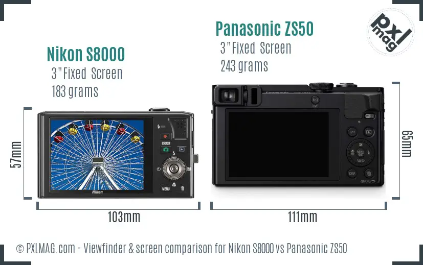 Nikon S8000 vs Panasonic ZS50 Screen and Viewfinder comparison
