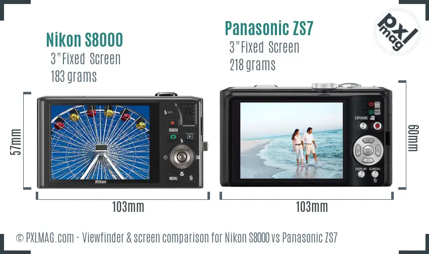 Nikon S8000 vs Panasonic ZS7 Screen and Viewfinder comparison