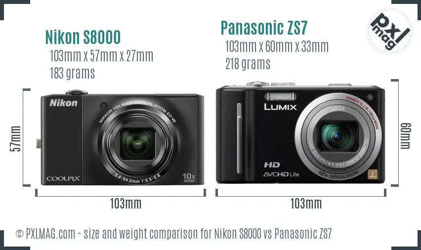 Nikon S8000 vs Panasonic ZS7 size comparison Nikon S8000 vs Panasonic ZS7 size comparison