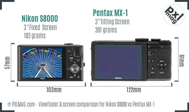 Nikon S8000 vs Pentax MX-1 Screen and Viewfinder comparison