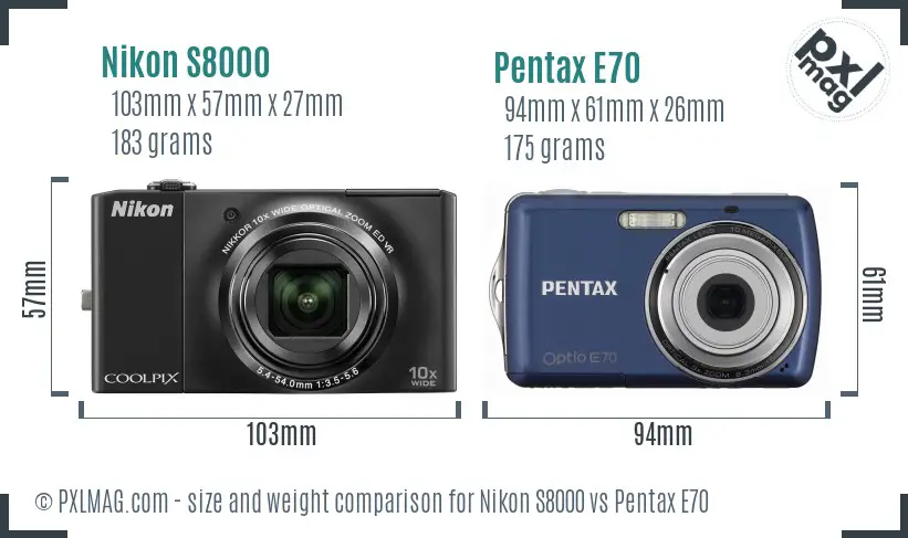 Nikon S8000 vs Pentax E70 size comparison