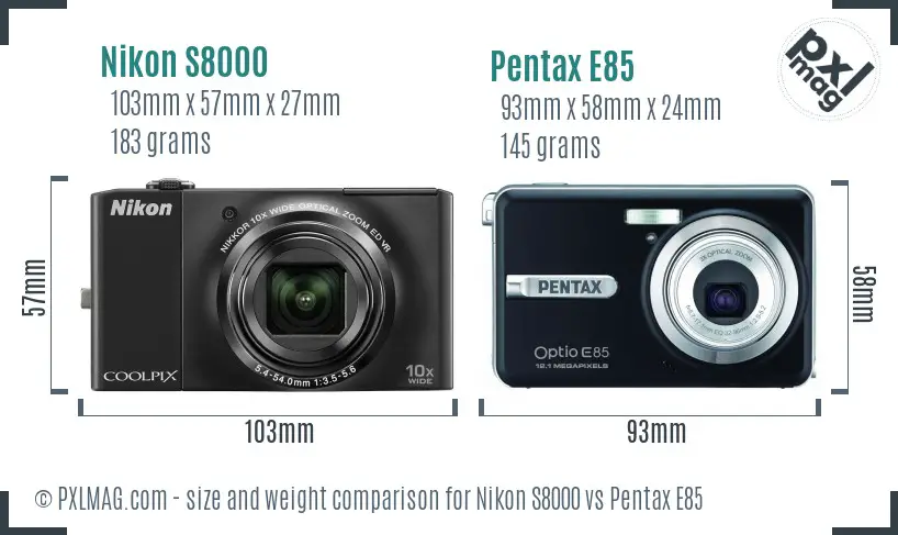 Nikon S8000 vs Pentax E85 size comparison