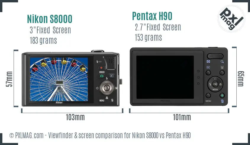 Nikon S8000 vs Pentax H90 Screen and Viewfinder comparison
