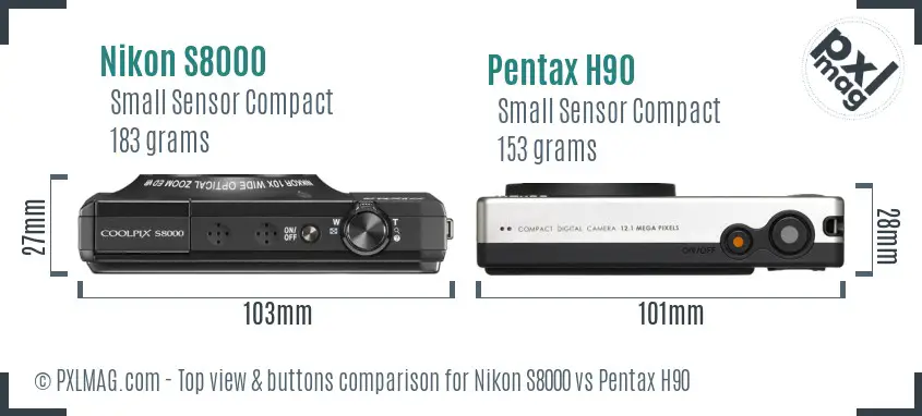 Nikon S8000 vs Pentax H90 top view buttons comparison