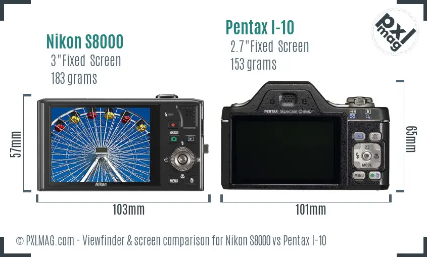 Nikon S8000 vs Pentax I-10 Screen and Viewfinder comparison Nikon S8000 vs Pentax I-10 Screen and Viewfinder comparison