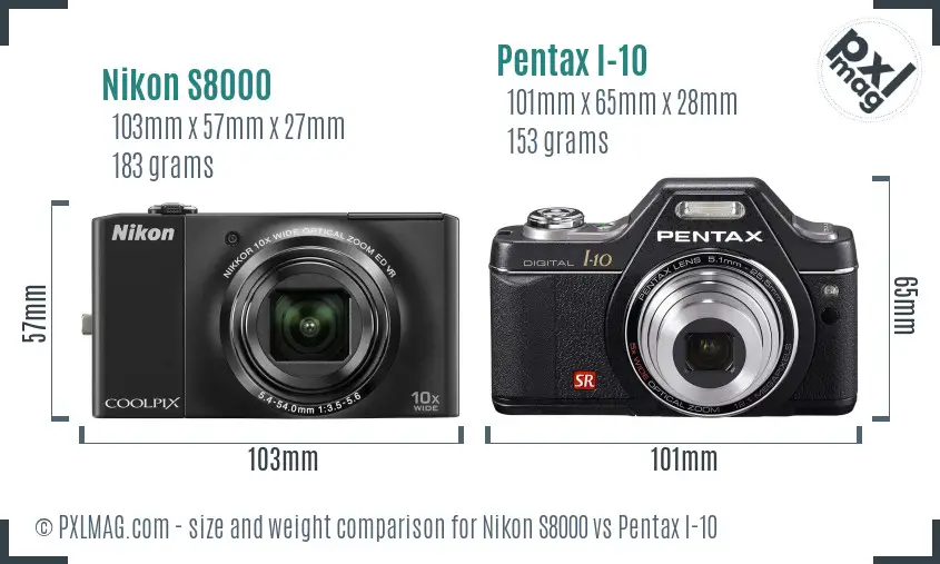 Nikon S8000 vs Pentax I-10 size comparison Nikon S8000 vs Pentax I-10 size comparison