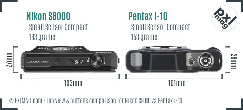 Nikon S8000 vs Pentax I-10 top view buttons comparison Nikon S8000 vs Pentax I-10 top view buttons comparison