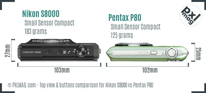 Nikon S8000 vs Pentax P80 top view buttons comparison