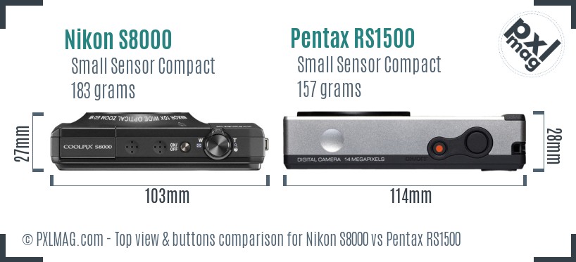 Nikon S8000 vs Pentax RS1500 top view buttons comparison