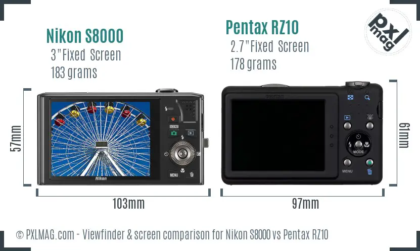 Nikon S8000 vs Pentax RZ10 Screen and Viewfinder comparison Nikon S8000 vs Pentax RZ10 Screen and Viewfinder comparison