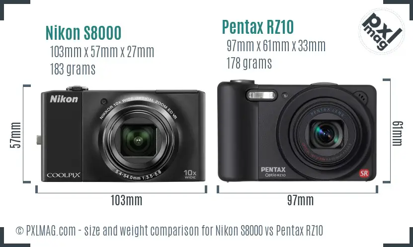 Nikon S8000 vs Pentax RZ10 size comparison Nikon S8000 vs Pentax RZ10 size comparison
