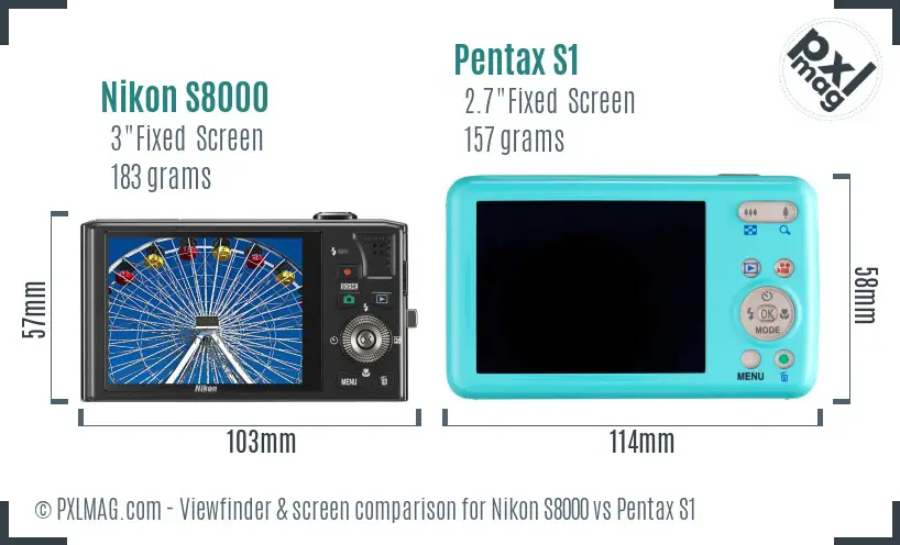 Nikon S8000 vs Pentax S1 Screen and Viewfinder comparison