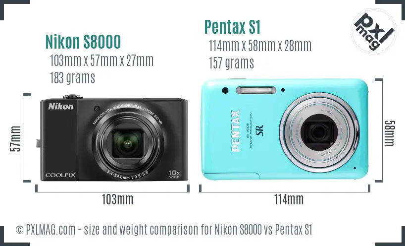 Nikon S8000 vs Pentax S1 size comparison