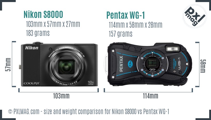 Nikon S8000 vs Pentax WG-1 size comparison