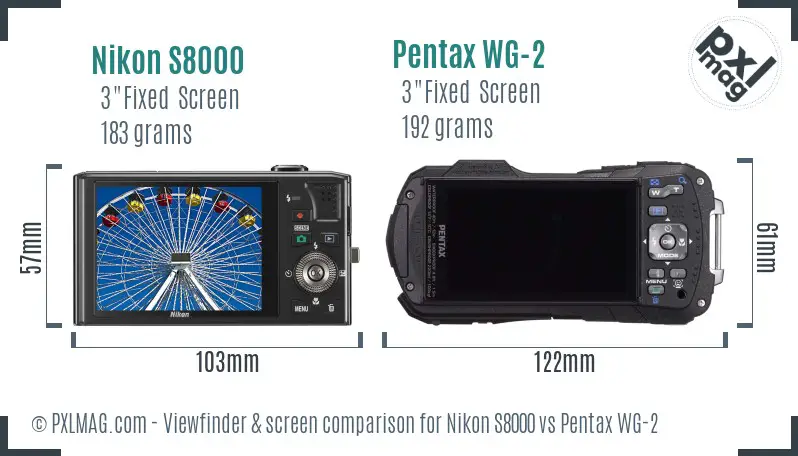 Nikon S8000 vs Pentax WG-2 Screen and Viewfinder comparison