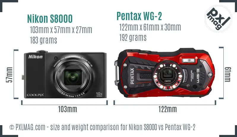 Nikon S8000 vs Pentax WG-2 size comparison Nikon S8000 vs Pentax WG-2 size comparison