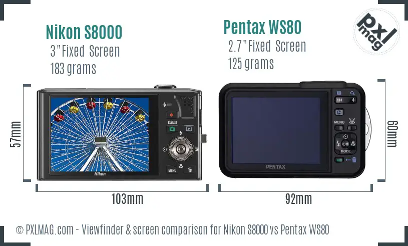 Nikon S8000 vs Pentax WS80 Screen and Viewfinder comparison Nikon S8000 vs Pentax WS80 Screen and Viewfinder comparison