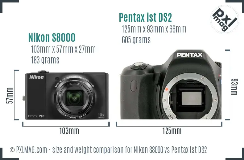 Nikon S8000 vs Pentax ist DS2 size comparison