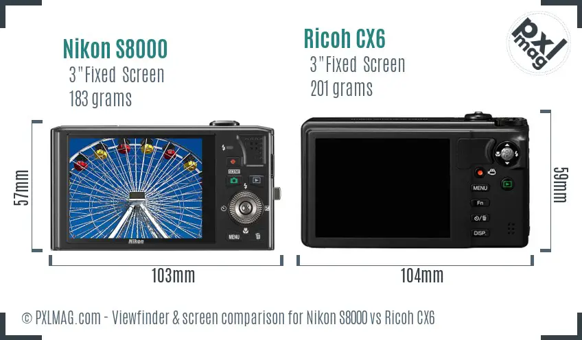 Nikon S8000 vs Ricoh CX6 Screen and Viewfinder comparison