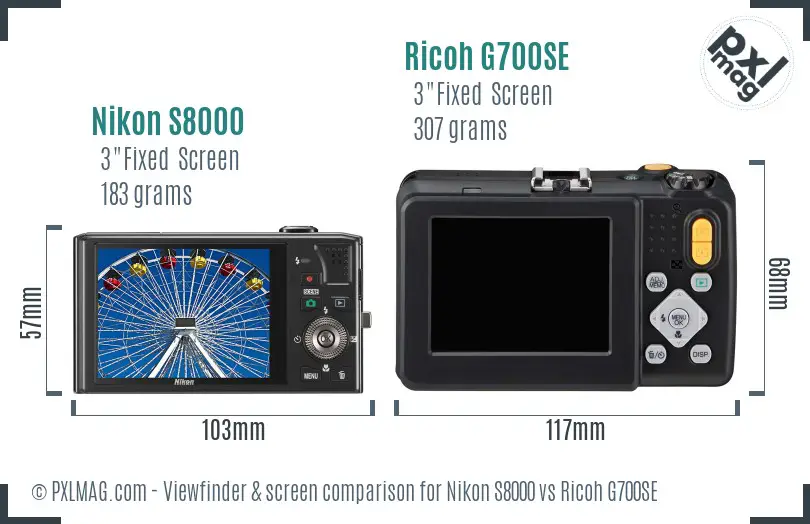Nikon S8000 vs Ricoh G700SE Screen and Viewfinder comparison