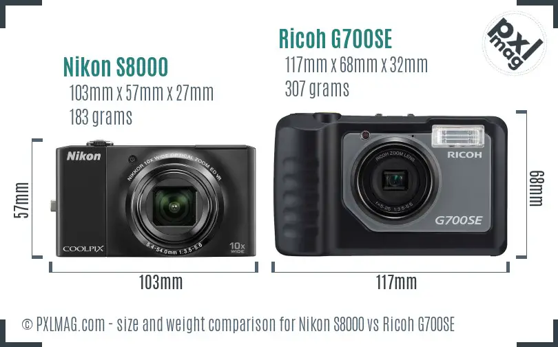 Nikon S8000 vs Ricoh G700SE size comparison Nikon S8000 vs Ricoh G700SE size comparison