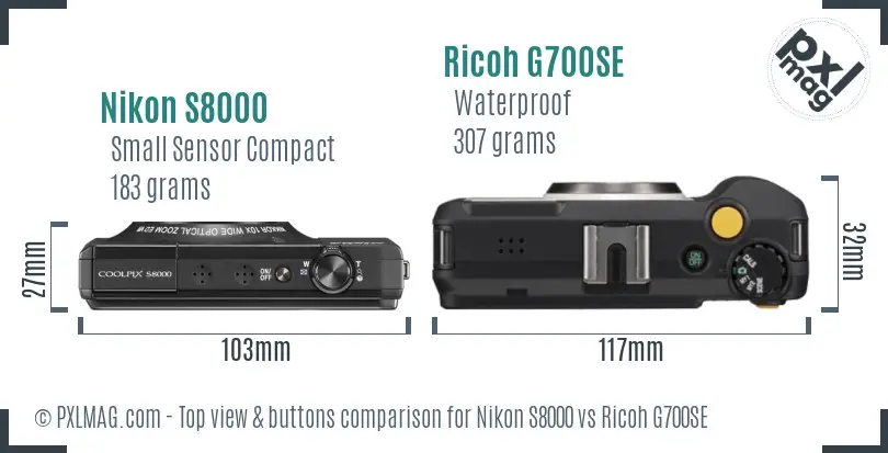 Nikon S8000 vs Ricoh G700SE top view buttons comparison