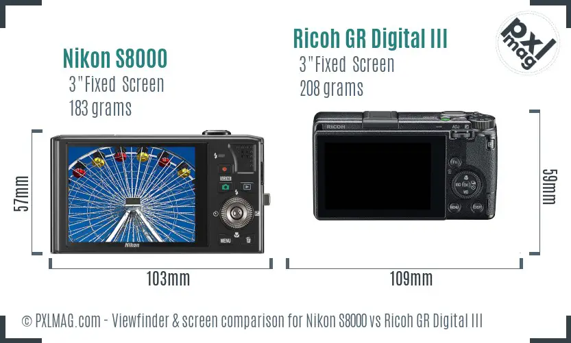 Nikon S8000 vs Ricoh GR Digital III Screen and Viewfinder comparison Nikon S8000 vs Ricoh GR Digital III Screen and Viewfinder comparison