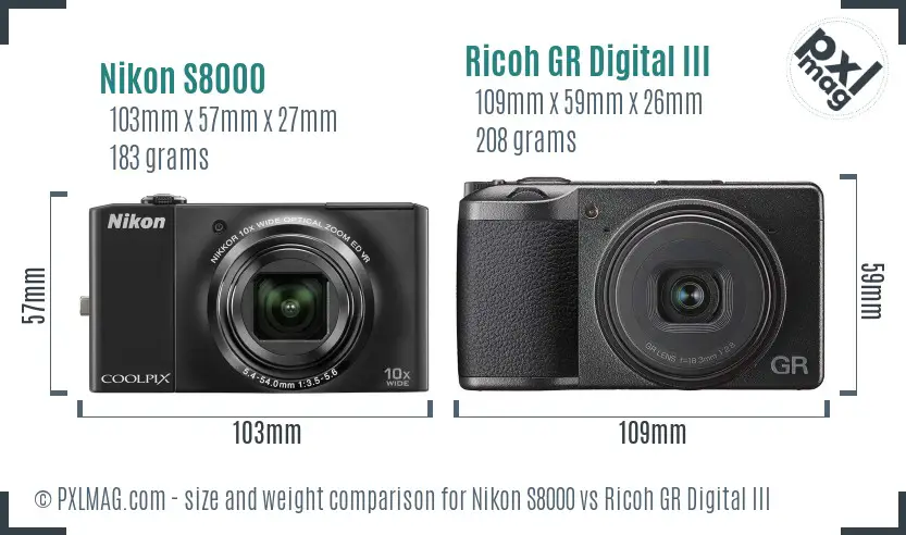 Nikon S8000 vs Ricoh GR Digital III size comparison Nikon S8000 vs Ricoh GR Digital III size comparison