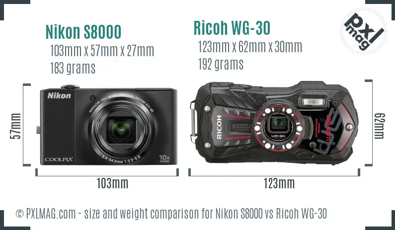 Nikon S8000 vs Ricoh WG-30 size comparison Nikon S8000 vs Ricoh WG-30 size comparison