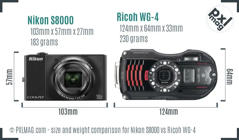 Nikon S8000 vs Ricoh WG-4 size comparison
