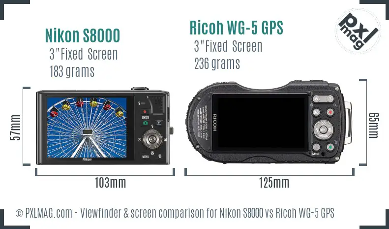 Nikon S8000 vs Ricoh WG-5 GPS Screen and Viewfinder comparison Nikon S8000 vs Ricoh WG-5 GPS Screen and Viewfinder comparison