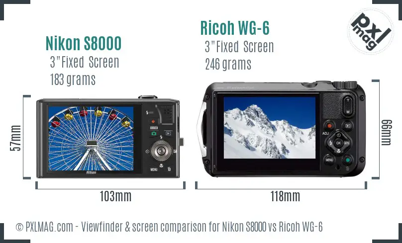 Nikon S8000 vs Ricoh WG-6 Screen and Viewfinder comparison