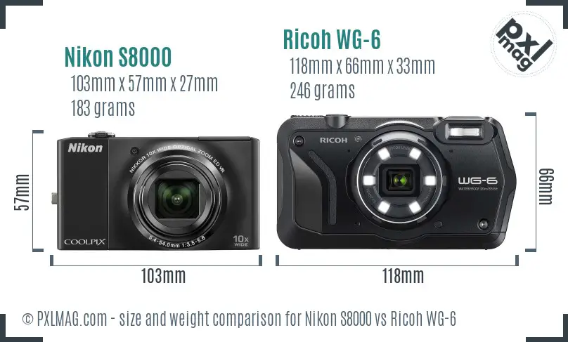 Nikon S8000 vs Ricoh WG-6 size comparison
