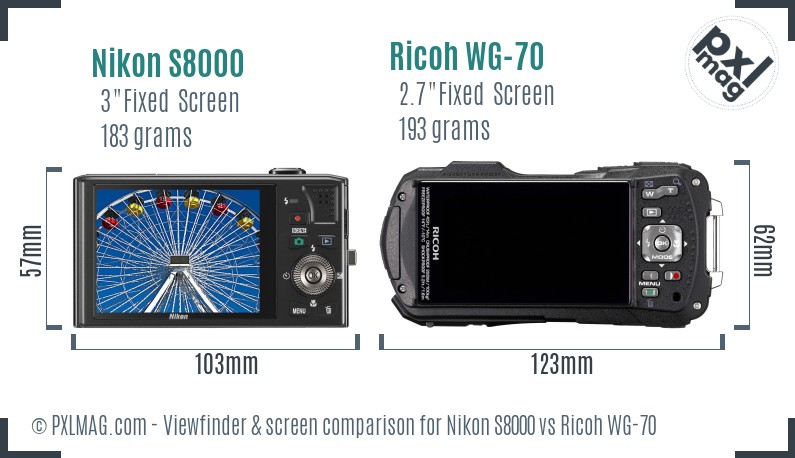 Nikon S8000 vs Ricoh WG-70 Screen and Viewfinder comparison