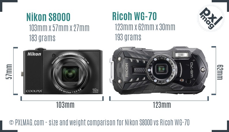 Nikon S8000 vs Ricoh WG-70 size comparison Nikon S8000 vs Ricoh WG-70 size comparison