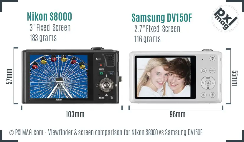 Nikon S8000 vs Samsung DV150F Screen and Viewfinder comparison